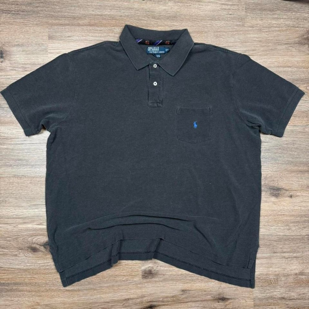 super washed black polo ralph lauren polo pocket shirt with blue pony